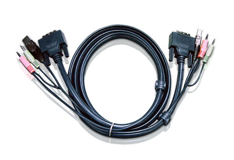 Aten 6ft USB DVI-I Single Link 1.8м Черный кабель клавиатуры / видео / мыши