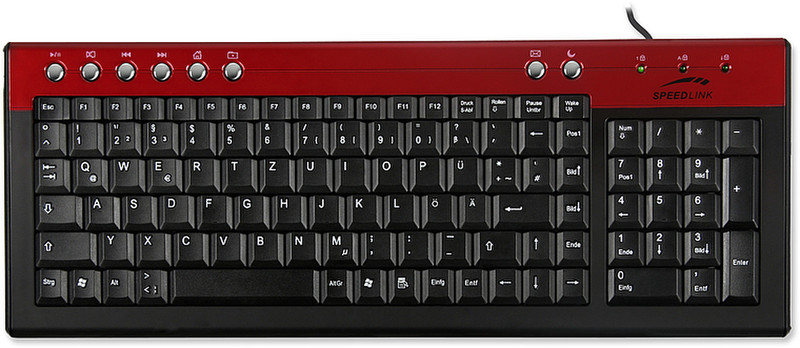 SPEEDLINK Base Line USB Keyboard, red USB+PS/2 QWERTZ Schwarz Tastatur