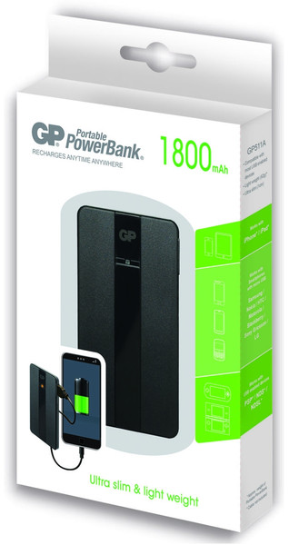 GP Batteries Portable PowerBank 511A Lithium Polymer (LiPo) 1800mAh Black