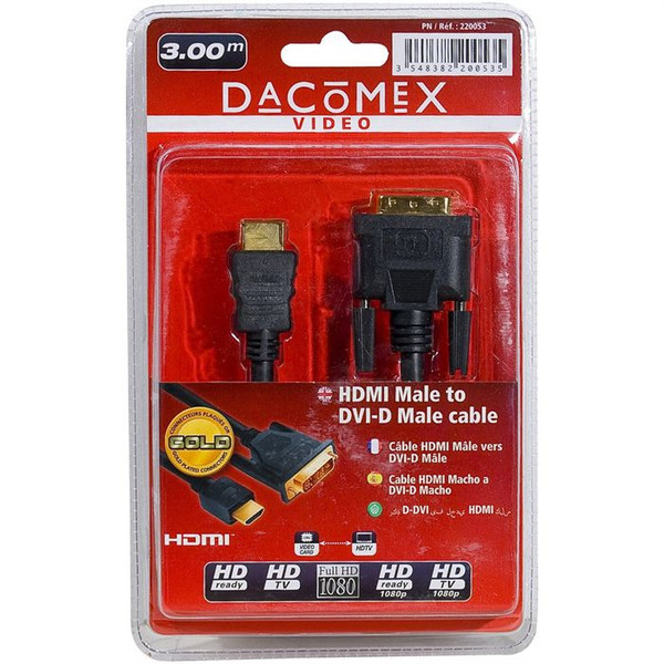 Dacomex 220053 3m HDMI DVI-D Schwarz Videokabel-Adapter