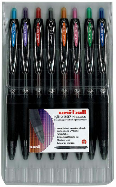 Uni-Ball Signo 207 Needle Black,Blue,Green,Orange,Pink,Red,Violet 8pc(s)