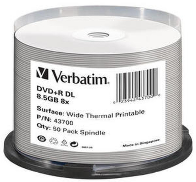 Verbatim DVD+R Double Layer Wide Thermal Printable 8x