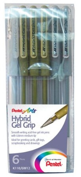 Pentel K118/6W12 Capped Золотой, Cеребряный, Белый 6шт