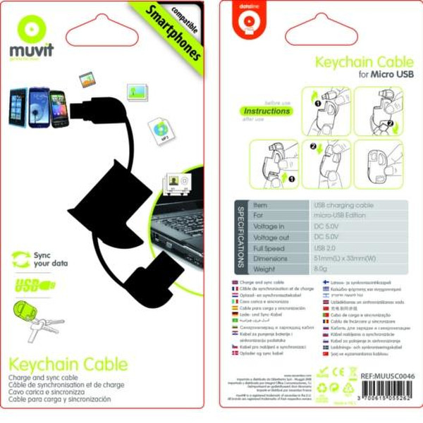 Muvit MUUSC0046 USB Micro-USB Черный дата-кабель мобильных телефонов