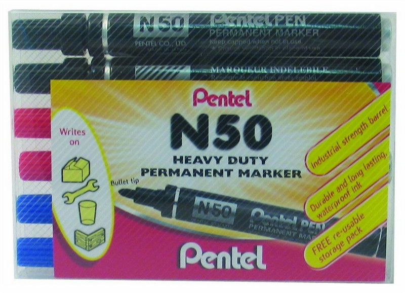 Pentel YN50-2-M Rundspitze Schwarz, Blau, Rot 6Stück(e) Permanent-Marker