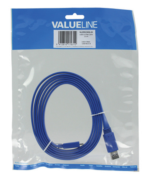 Valueline 2m, USB 3.0, USB A - microUSB B