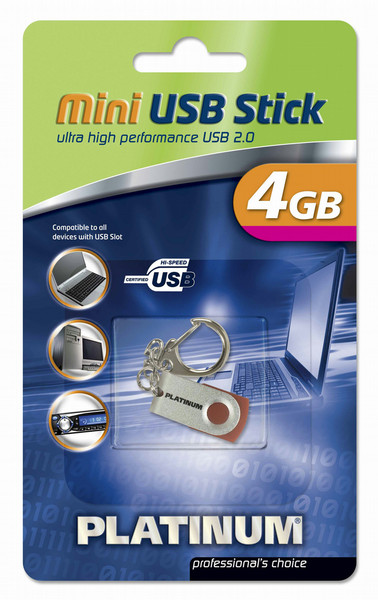 Bestmedia PLATINUM HighSpeed Mini USB Stick 4 GB 4ГБ USB 2.0 Cеребряный USB флеш накопитель