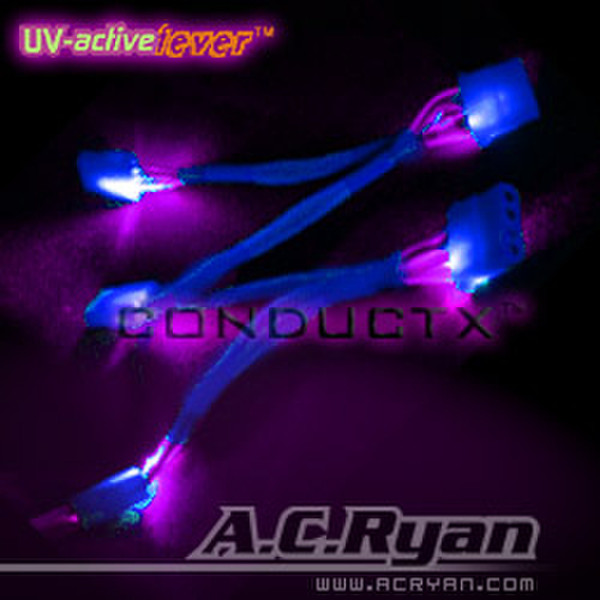 AC Ryan Conductx™ Molex Quad-Splitter, 5xUVLED, UVblue Синий кабель питания