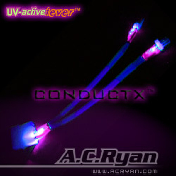 AC Ryan Conductx™ Molex to 3pin Fan Y-Spliter , 3xUVLED, UVblue Синий кабель питания