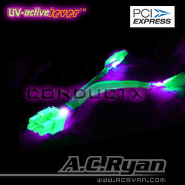 AC Ryan Conductx™ PCI-Express 6pin-2x4pin, 3xUVLED, UVblue Синий кабель питания
