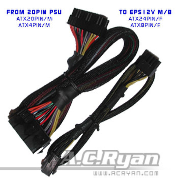 AC Ryan PSU Server Cable Set EPS12V, 50cm Black 0.5m Schwarz Stromkabel