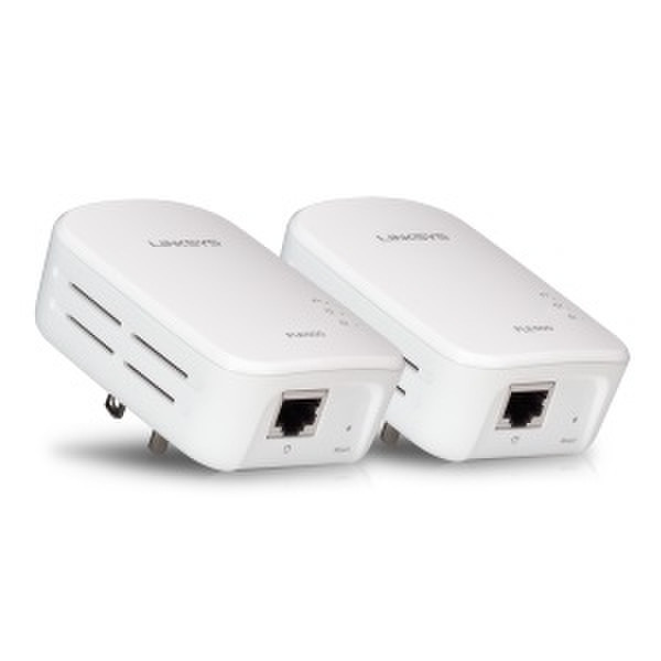 Linksys PLEK500 500Mbit/s Eingebauter Ethernet-Anschluss Weiß 2Stück(e) PowerLine Netzwerkadapter