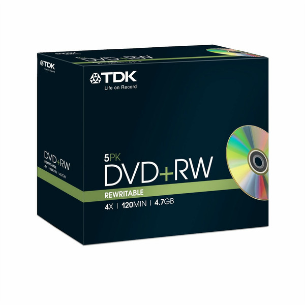 TDK T18444 4.7ГБ DVD+RW 5шт чистый DVD