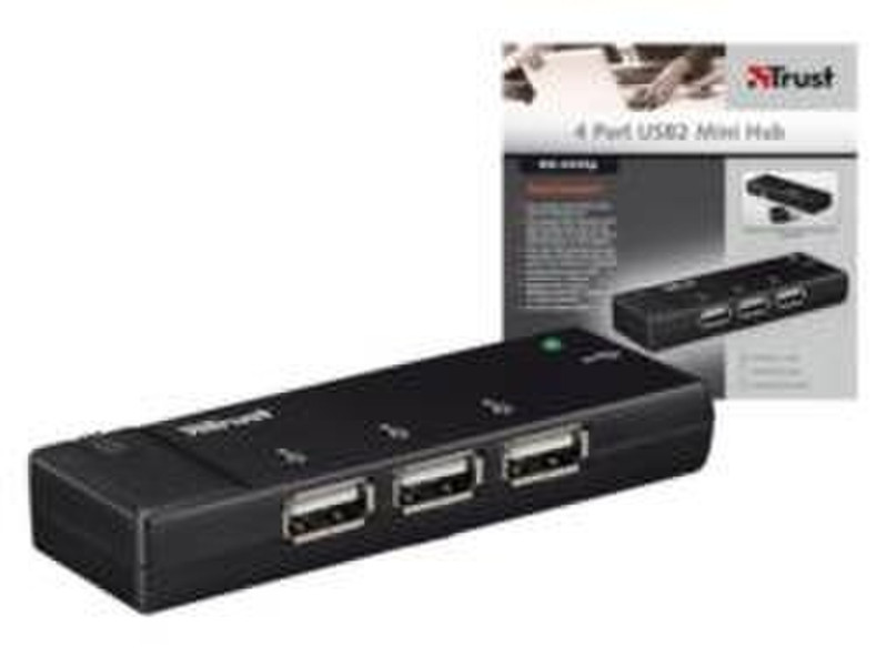 Trust 4 Port USB2 Mini Hub 480Mbit/s Schwarz Schnittstellenhub