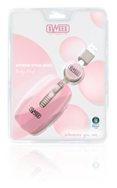 Sweex Notebook Optical Mouse Baby Pink USB Оптический 800dpi Розовый компьютерная мышь