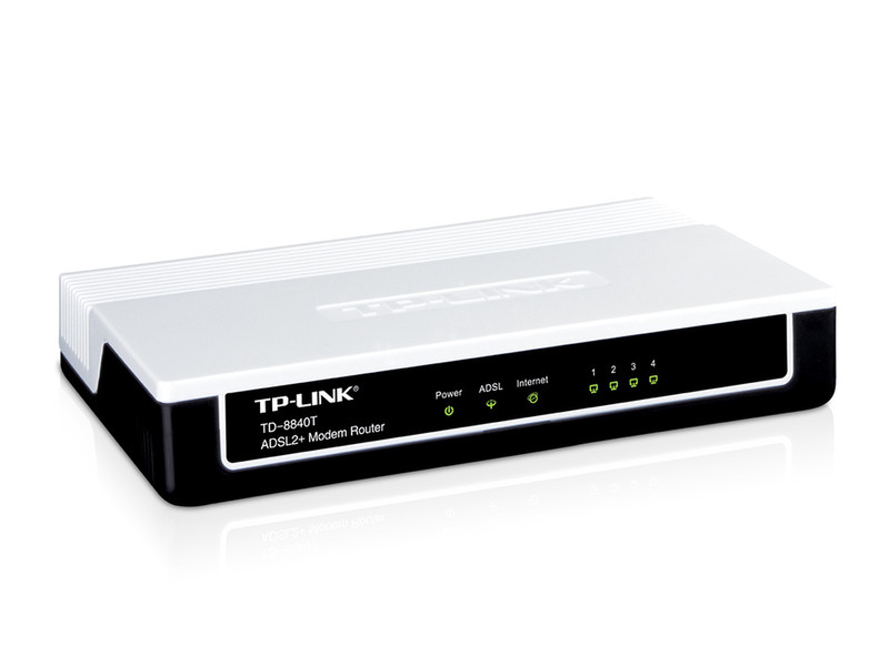 TP-LINK TD-8840T Eingebauter Ethernet-Anschluss ADSL2+ Schwarz, Weiß Kabelrouter