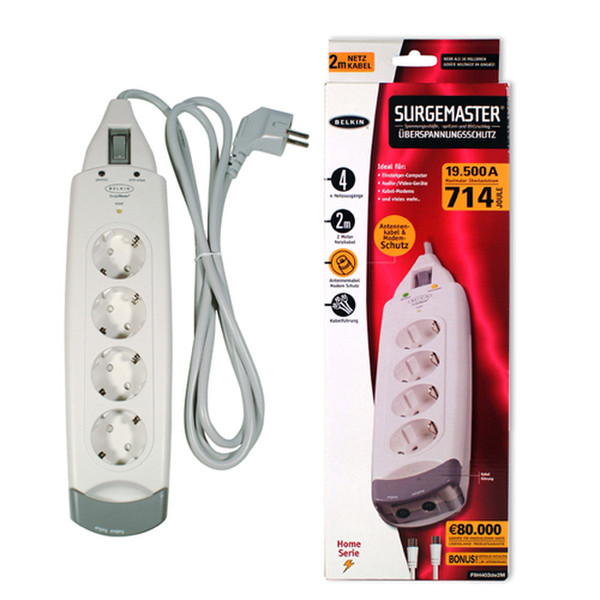 Belkin 4-Socket SurgeMaster 4AC outlet(s) 2m Weiß Spannungsschutz