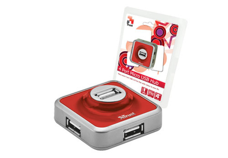 Trust 4 Port USB 2.0 Micro Hub - Red Red interface hub