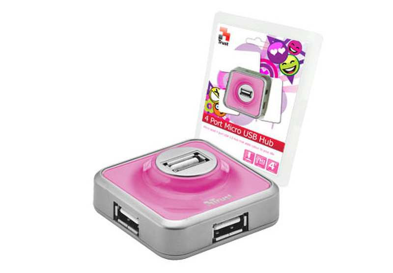 Trust 4 Port USB 2.0 Micro Hub - Pink Pink interface hub