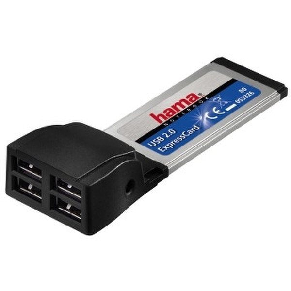 Hama ExpressCard USB 2.0 4-Port Hub USB 2.0 интерфейсная карта/адаптер