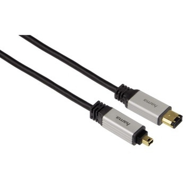 Hama FireWire Cable, 4-pin IEEE1394a Plug - 6-pin Plug, 2 m 2m Schwarz Firewire-Kabel