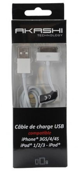 Akashi ALTCABLEIP4 Apple 30-pin USB A Белый дата-кабель мобильных телефонов