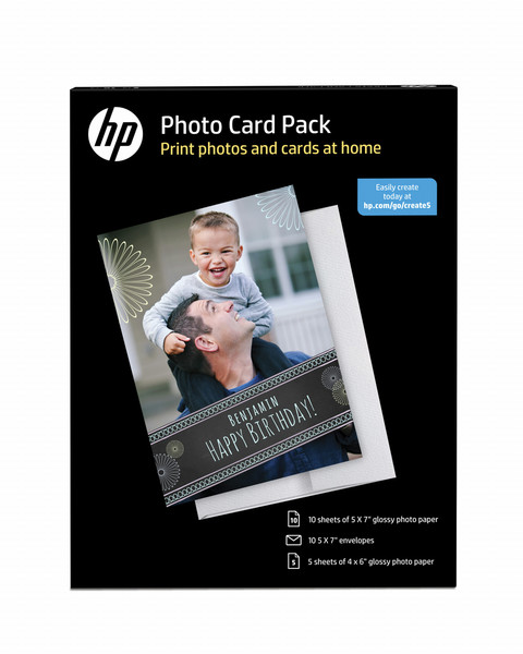 HP Photo Card Pack-5 sht/4 x 6 in and 10 sht/5 x 7 in with 10 envelopes