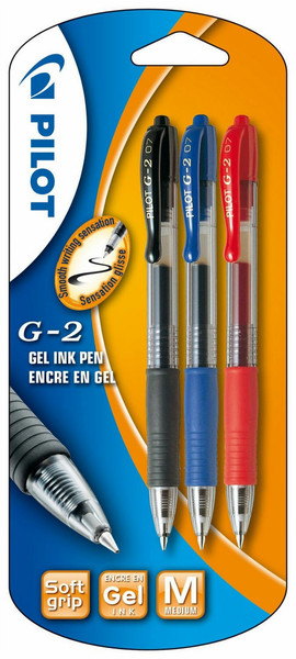 Pilot G-2 Clip-on retractable ballpoint pen Medium Black,Blue,Red 3pc(s)