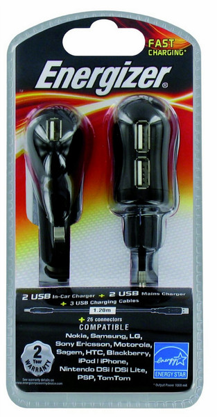 Energizer LCHECAUNIVEU5 Auto,Indoor Black mobile device charger