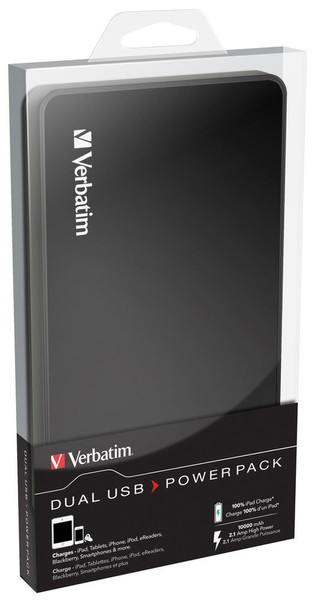 Verbatim Portable Power Pack 10000 mAh Литий-полимерная (LiPo) 10000мА·ч Черный