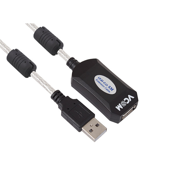 VCOM USB A M/USB A F 5m 5м USB A USB A Черный, Прозрачный, Белый кабель USB