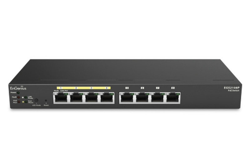EnGenius EGS2108P L2 Gigabit Ethernet (10/100/1000) Energie Über Ethernet (PoE) Unterstützung Schwarz Netzwerk-Switch