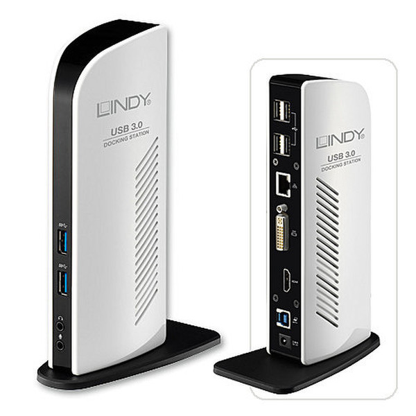 Lindy 43180 USB 3.0 (3.1 Gen 1) Type-A Черный, Белый док-станция для ноутбука