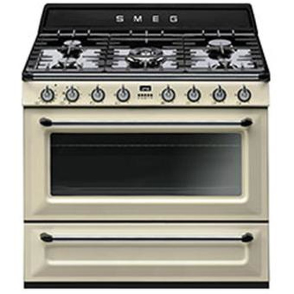 Smeg TRI90P Freistehend Gas hob B Cremefarben Küchenherd