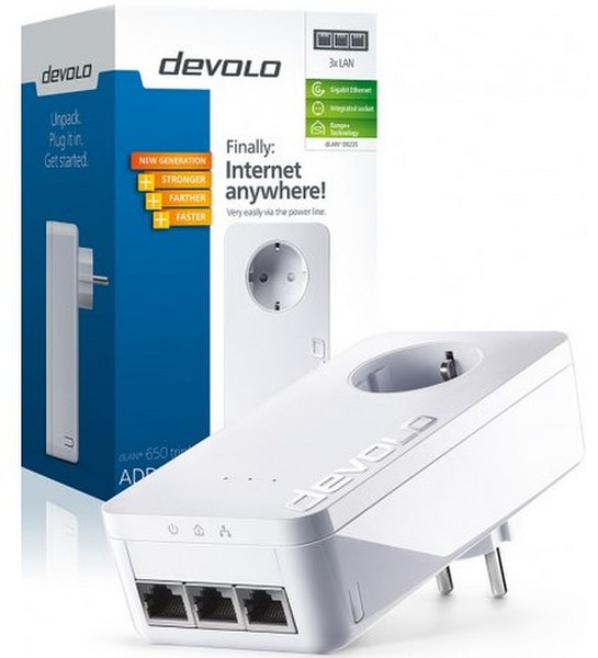 Devolo dLAN 650 triple+ Single Adapter 600Мбит/с Подключение Ethernet Белый PowerLine network adapter