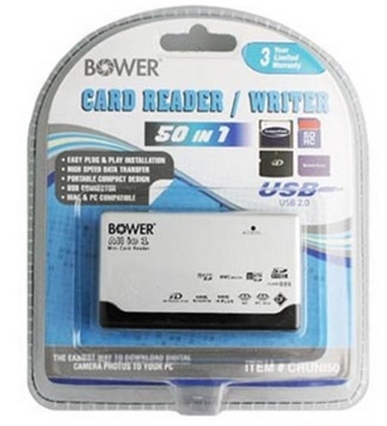 Bower CRUNI50 USB 2.0 Черный, Белый устройство для чтения карт флэш-памяти
