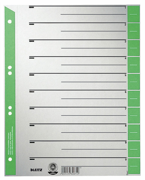 Leitz 16520055 Numeric tab index Cardboard Green,Grey tab index
