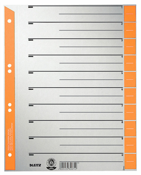 Leitz 16520045 Numeric tab index Cardboard Grey,Orange tab index
