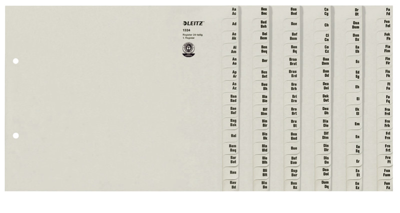 Leitz 13240085 Alphabetic tab index Paper Grey tab index