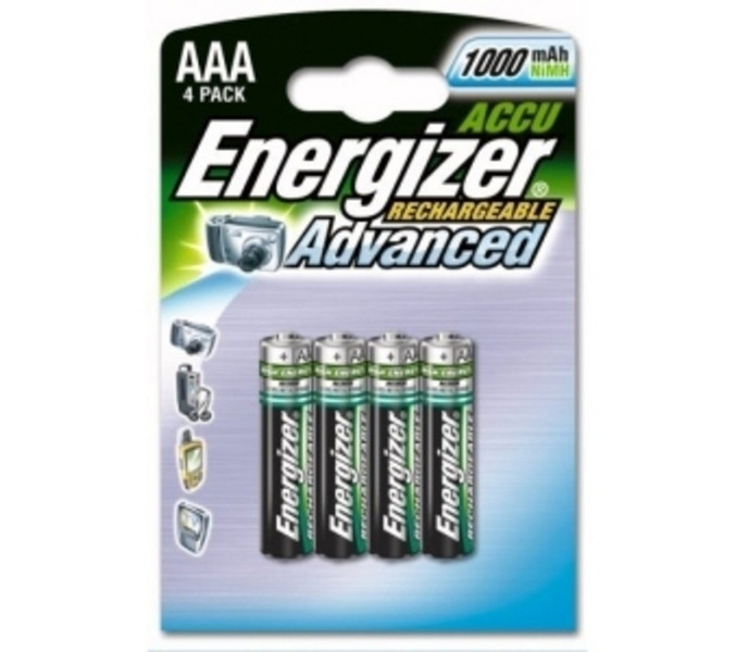 Energizer Rechargeable Advanced AAA 4 - pk Nickel-Metal Hydride (NiMH) 1000mAh 1.2V rechargeable battery