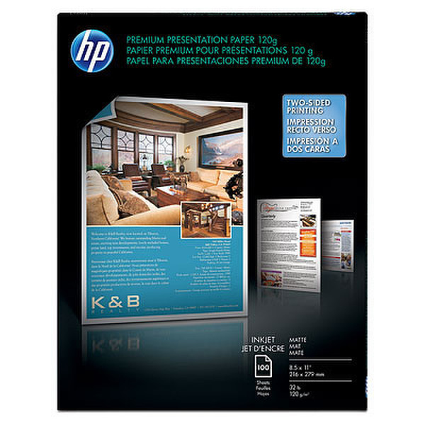 HP Premium Inkjet Matte Presentation Paper 120 gsm-100 sht/Letter/8.5 x 11 in printing paper