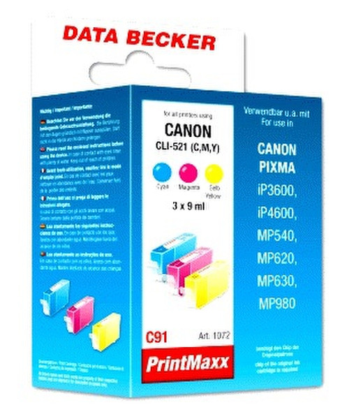 Data Becker C91 Multipack ohne Chip, passend für Pixma iP4600 (CLI-521 C/Y/M) cyan,magenta,yellow ink cartridge
