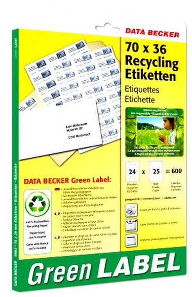 Data Becker Green Label Recycling Etiketten (70 x 36 mm) 600шт самоклеящийся ярлык
