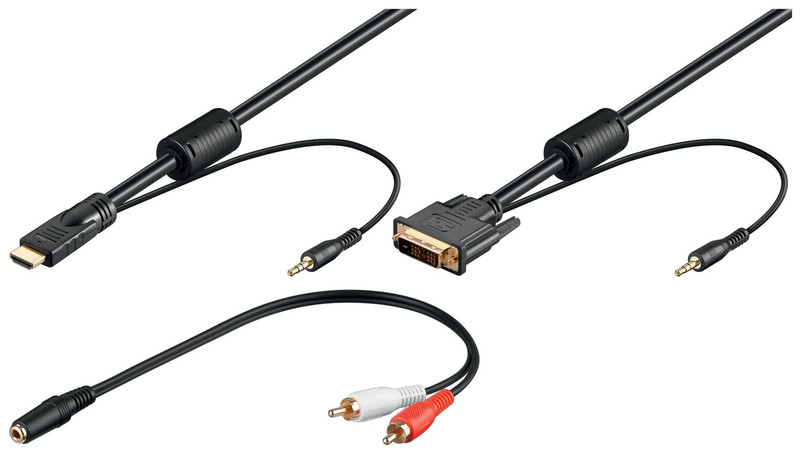 1aTTack 2.0m DVI-D + 3.5mm - HDMI + 3.5mm M/M 2м DVI-D + 3.5mm HDMI + 3.5mm Черный адаптер для видео кабеля