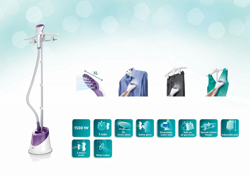 Philips DailyTouch GC506/38 Upright garment steamer 1.4L 1500W Purple,White garment steamer