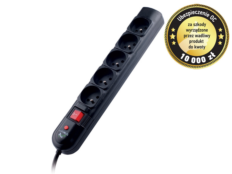 Tracer PowerGuard 3m Black 5AC outlet(s) 3m Black power extension