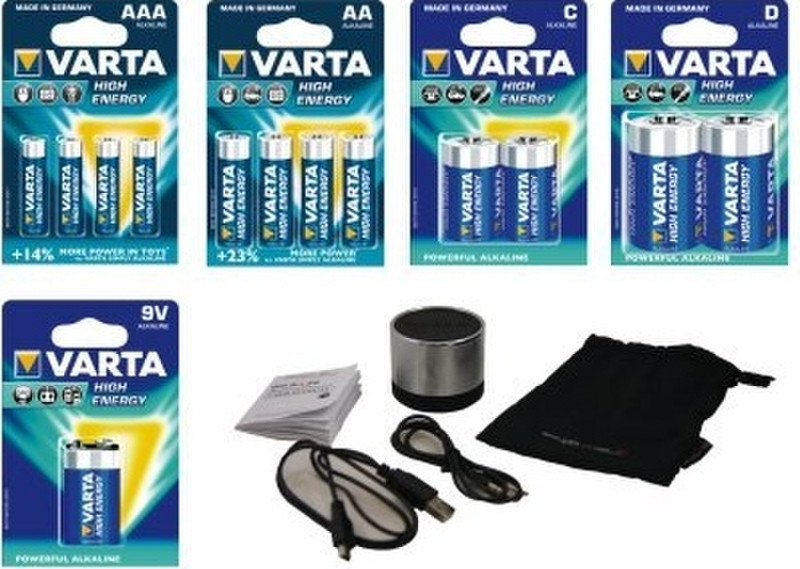 Varta AAA, AA, C, D + Bluetooth Speaker