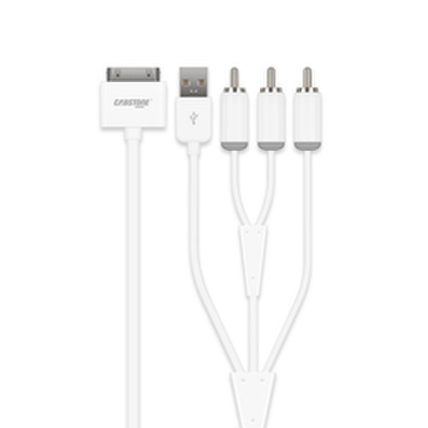 Cabstone 62256 1.2m Apple 30-p 3 x RCA + USB White video cable adapter