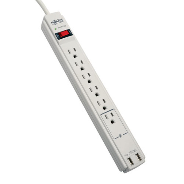 Tripp Lite Protect It! 6-Outlet Surge Protector, 6-ft. Cord, 990 Joules, 2 x USB Charging ports (2.1A), Gray Housing