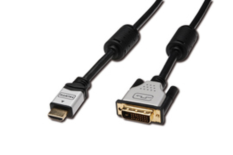 Digitus HDMI connection cable, Type A - DVI-D(24+1), metal 5м HDMI DVI-D Черный